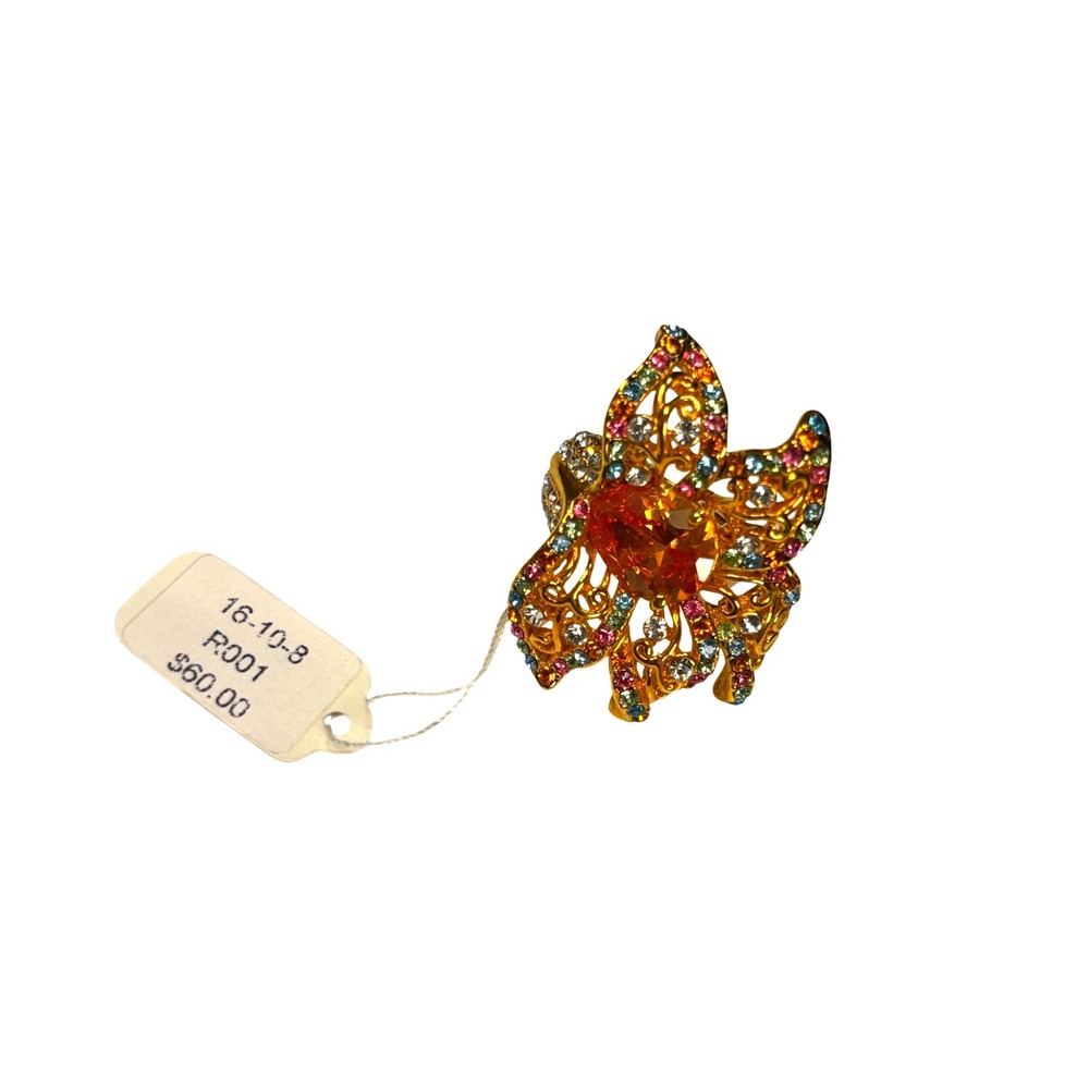 Gold Tone Butterfly Ring‎ Multicolored Crystal Statement Ring